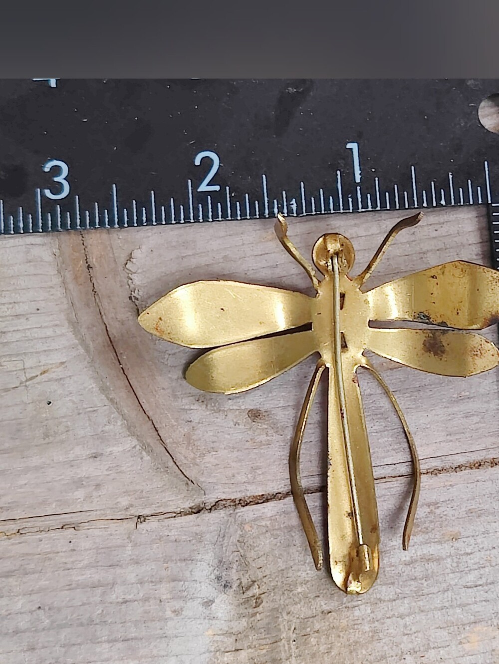Vintage Art Deco 1930s Brass Jellybelly Glass Dragonfly Brooch - Picture 4 of 6